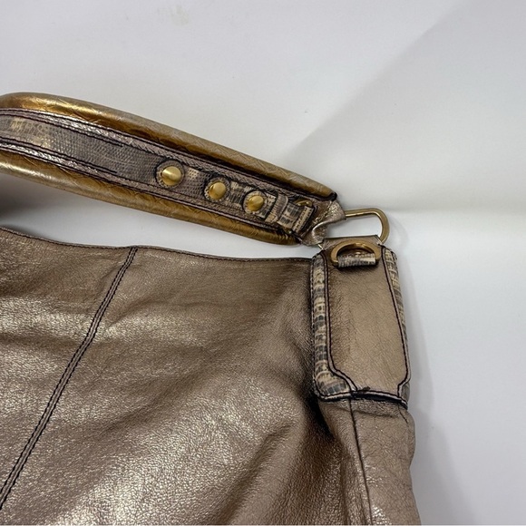 Ellen Tracy slouchy hobo Gold Metallic Shoulder Bag 100% genuine leather - Picture 8 of 16